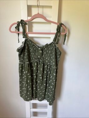 torrid Olive Green Floral Tie-Shoulder Smocked Cami